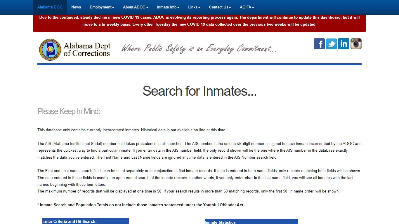 Search Inmates - Alabama Department of Corrections